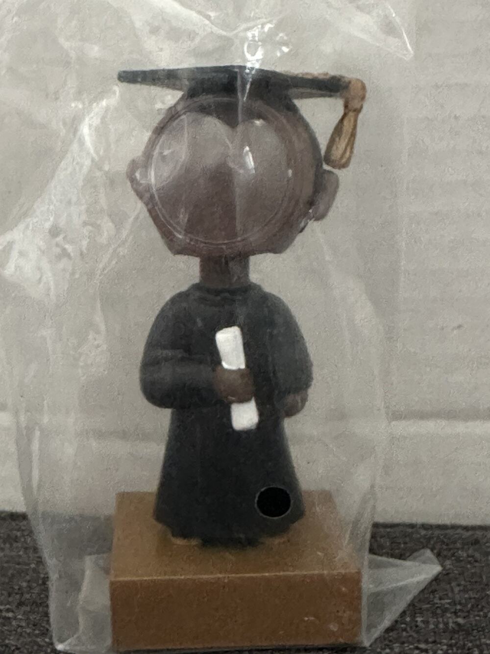 Graduation Photo Holder Bobblehead Male Black Gown Diploma Picture Frame 4.5”